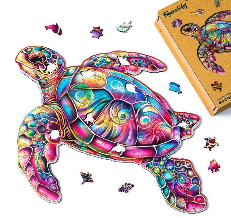 Produktbild: FiguredArt WP-FA1021 - Holzpuzzle Erwachsene - Meeresschildkr&ouml;te, 200 Teile, 32x31,8 cm