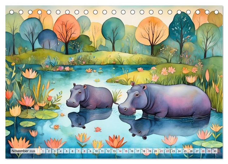 Produktbild: Hippos bekennen Farbe - kunterbunter Nilpferdspa&szlig; (Tischkalender 2026 DIN A5 quer), CALVENDO Monatskalender