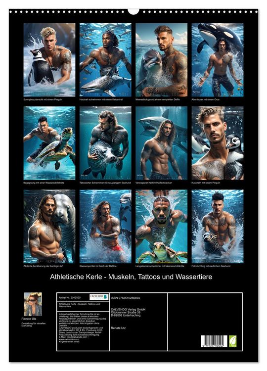 Produktbild: Athletische Kerle - Muskeln, Tattoos und Wassertiere (Wandkalender 2026 DIN A2 hoch), CALVENDO Monatskalender