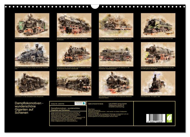 Produktbild: Dampflokomotiven - wundersch&ouml;ne Giganten auf Schienen (Wandkalender 2026 DIN A3 quer), CALVENDO Monatskalender