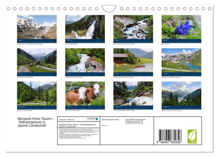 Produktbild: Bergwelt Hohe Tauern - Wandergenuss in alpiner Landschaft (Wandkalender 2026 DIN A4 quer), CALVENDO Monatskalender