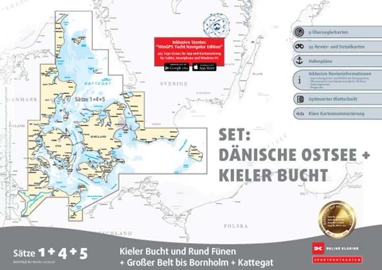 Produktbild: Sportbootkarten Satz 1, 4 und 5 Set: D&auml;nische Ostsee und Kieler Bucht (Ausgabe 2026)
