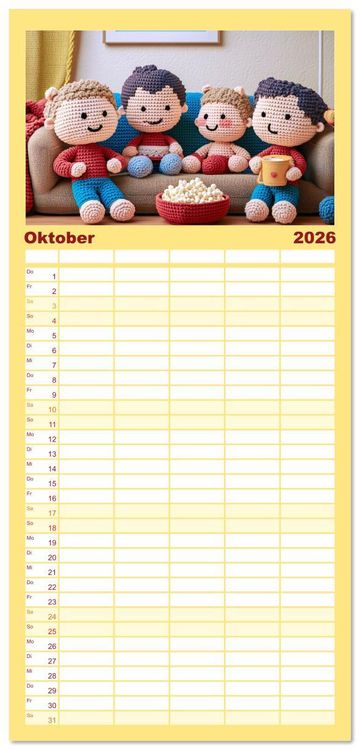 Produktbild: Familienplaner 2026 - Amigurumi Moments. Ein fantastischer Familienalltag mit 5 Spalten (Wandkalender, 21 x 45 cm) CALVENDO