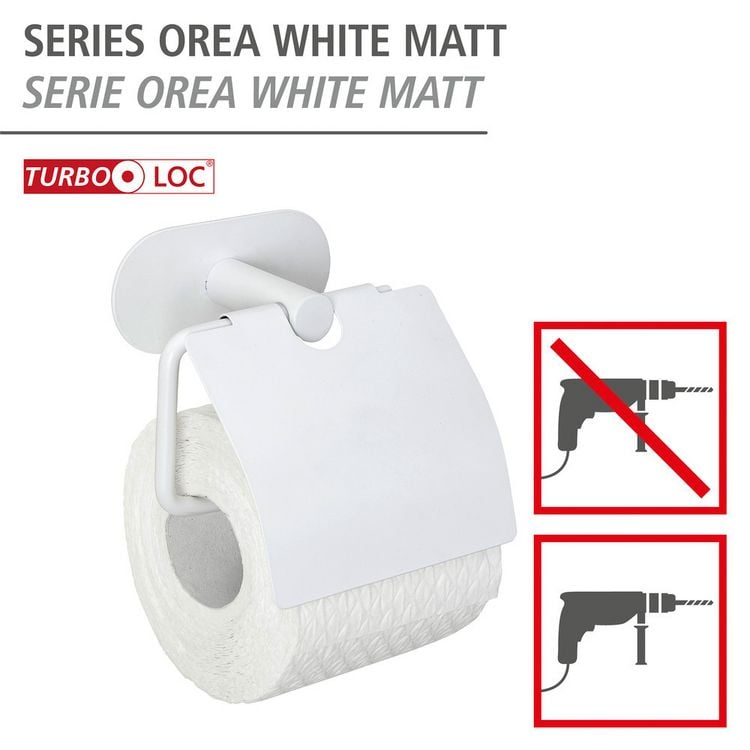Produktbild: Turbo-Loc&reg; Toilettenpapierhalter mit Deckel Mod. Orea White matt, aus rostfreiem Edelstahl