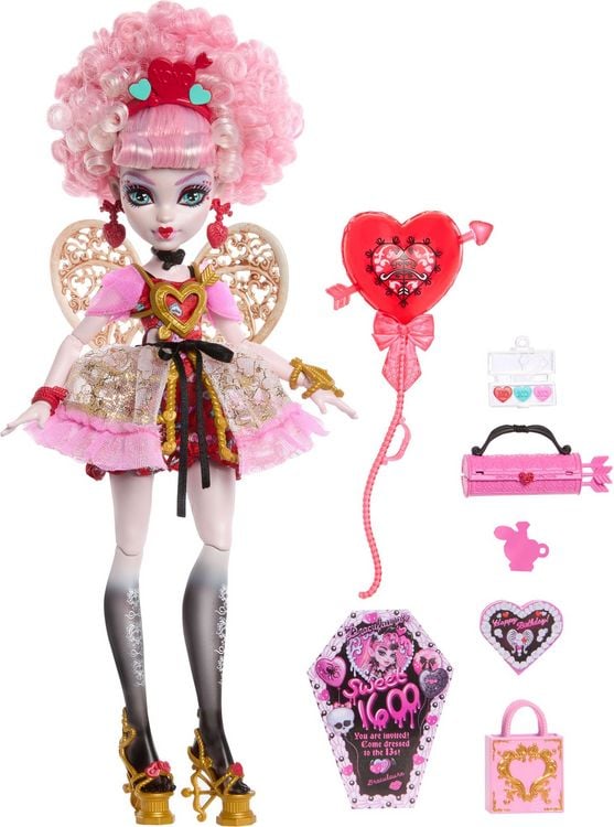 Produktbild: Monster High Scary Sweet Birthday Cupid Asteria-Puppe im Partykleid mit Ballon und Geschenk
