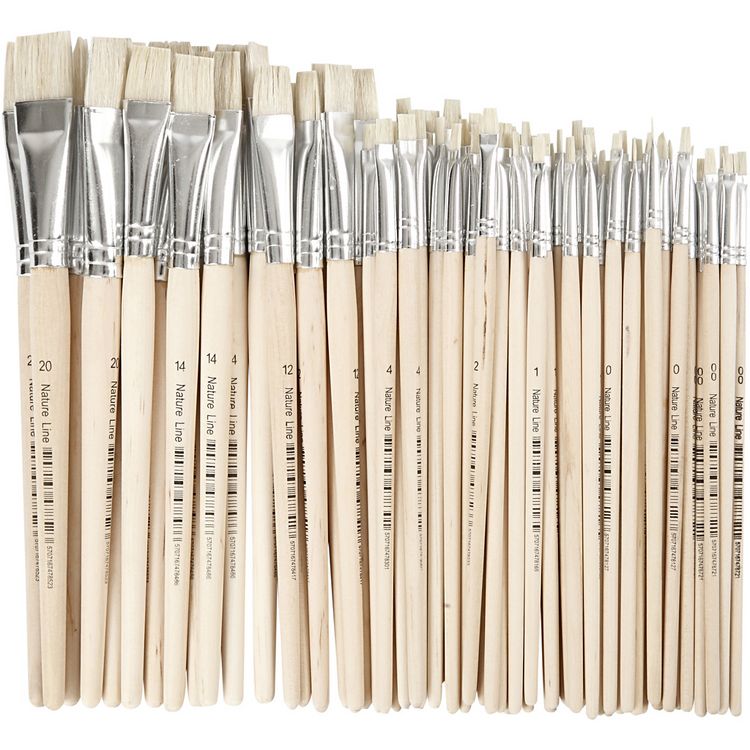 Produktbild: Creativ Company Nature Line Pinsel, Nr. 00+0+1+2+4+12+14+20, L 18-22 cm, B 3-20 mm, Flach, 68 Stk