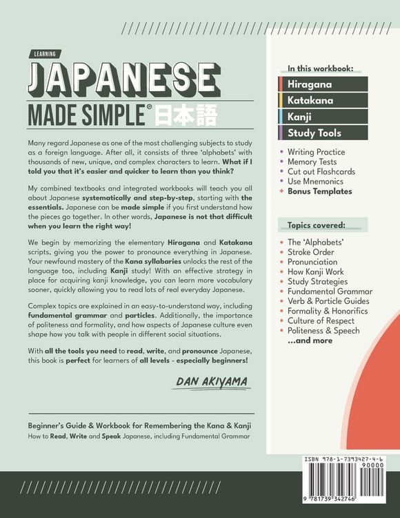 Produktbild: Japanese Made Simple (for Beginners) - The Workbook and Self Study Guide for Remembering the Kana and Kanji