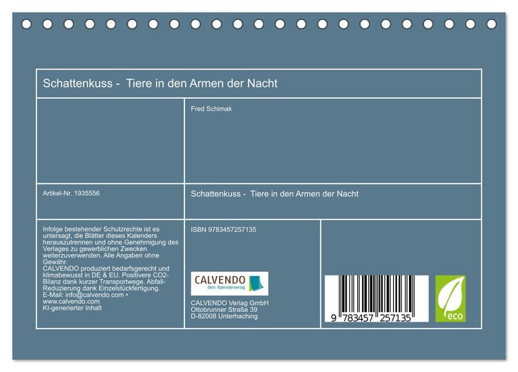Produktbild: Schattenkuss - Tiere in den Armen der Nacht (Tischkalender 2026 DIN A5 quer), CALVENDO Monatskalender