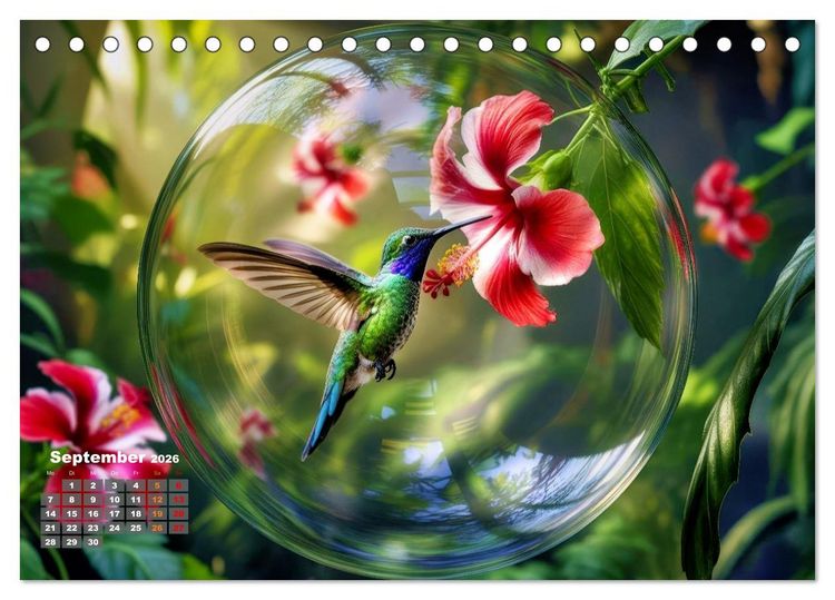 Produktbild: Kolibri in der Glaskugel (Tischkalender 2026 DIN A5 quer), CALVENDO Monatskalender