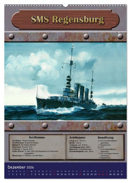 Produktbild: Die kaiserliche Marine 1871 - 1918 (Wandkalender 2026 DIN A2 hoch), CALVENDO Monatskalender