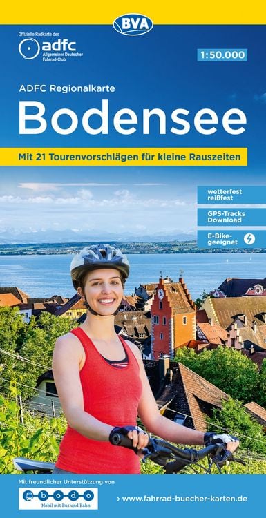 Produktbild: ADFC-Regionalkarte Bodensee, 1:50.000, rei&szlig;- und wetterfest, mit kostenlosem GPS-Download der Touren via BVA-website oder Karten-App
