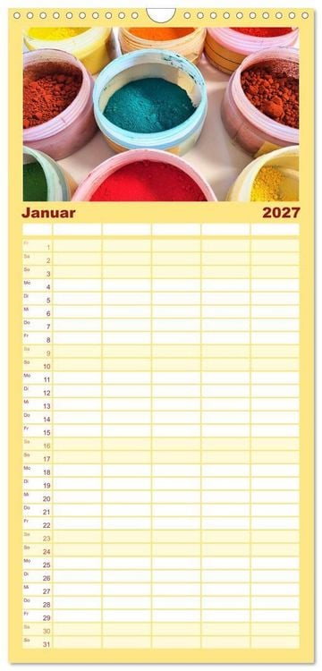 Produktbild: Familienplaner 2027 - Atelierimpressionen - Des K&uuml;nstlers Handwerkzeug im Portrait mit 5 Spalten (Wandkalender, 21 x 45 cm) CALVENDO