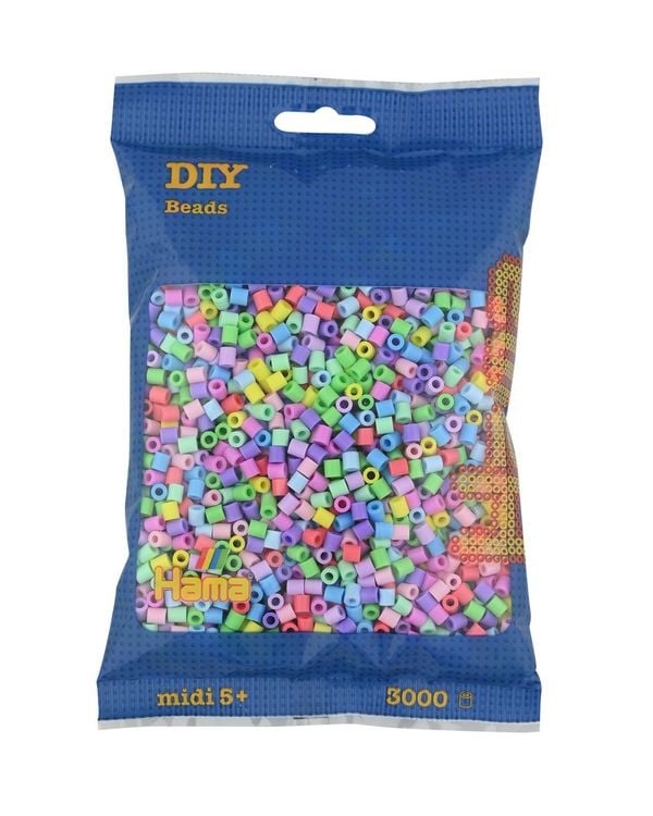 Produktbild: Hama 201-50 - DIY B&uuml;gelperlen Midi 5+, ca. 3000 St&uuml;ck, Pastell Mix, 6 Farben