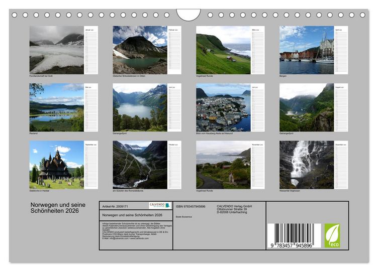 Produktbild: Norwegen und seine Sch&ouml;nheiten 2026 (Wandkalender 2026 DIN A4 quer), CALVENDO Monatskalender