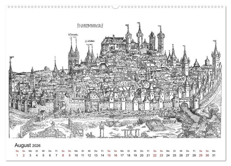Produktbild: Schedelsche Weltchronik Deutsche St&auml;dte 1493 (Wandkalender 2026 DIN A2 quer), CALVENDO Monatskalender