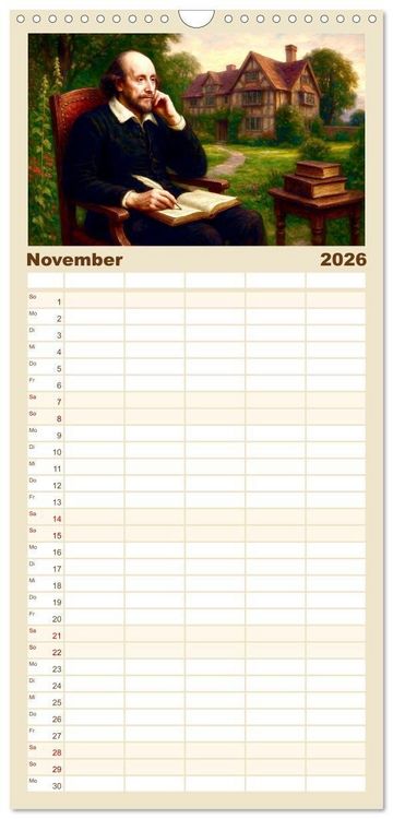 Produktbild: Familienplaner 2026 - William Shakespeare mit 5 Spalten (Wandkalender, 21 x 45 cm) CALVENDO