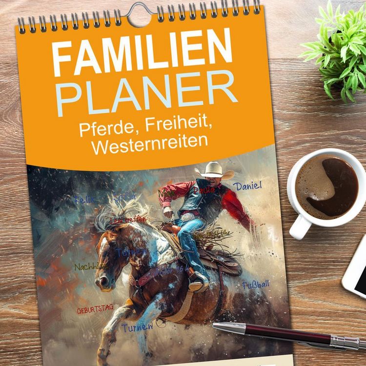 Produktbild: Familienplaner 2026 - Pferde, Freiheit, Westernreiten mit 5 Spalten (Wandkalender, 21 x 45 cm) CALVENDO