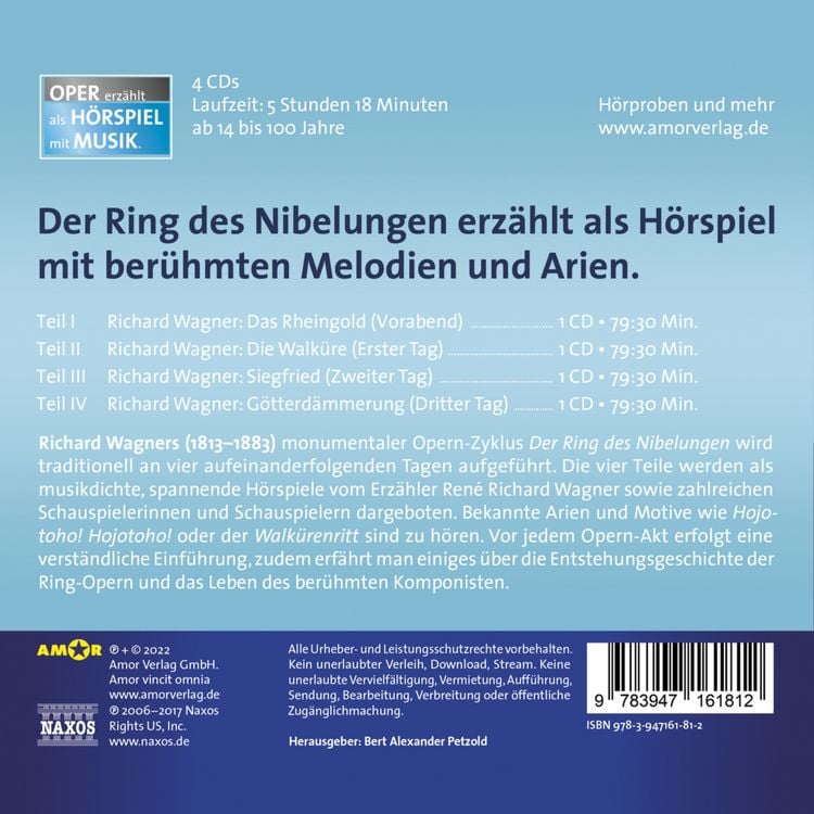 Produktbild: Der Ring des Nibelungen &ndash; Oper erz&auml;hlt als H&ouml;rspiel mit Musik (4 CD-Box)