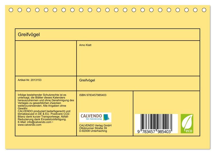 Produktbild: Greifv&ouml;gel (Tischkalender 2026 DIN A5 quer), CALVENDO Monatskalender