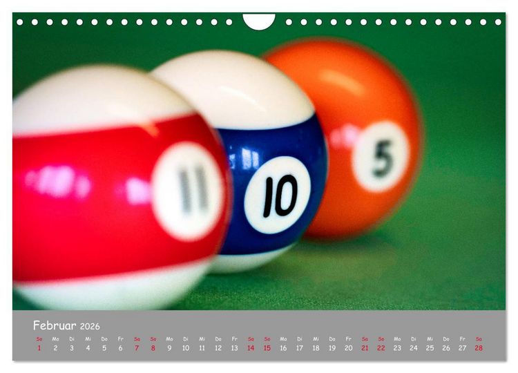 Produktbild: Freizeit Billard - Queue, Kugeln, Kreide und Tisch (Wandkalender 2026 DIN A4 quer), CALVENDO Monatskalender