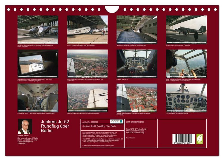 Produktbild: Junkers Ju-52 Rundflug &uuml;ber Berlin (Wandkalender 2026 DIN A4 quer), CALVENDO Monatskalender