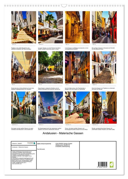 Produktbild: Andalusien - Malerische Gassen (Wandkalender 2026 DIN A2 hoch), CALVENDO Monatskalender