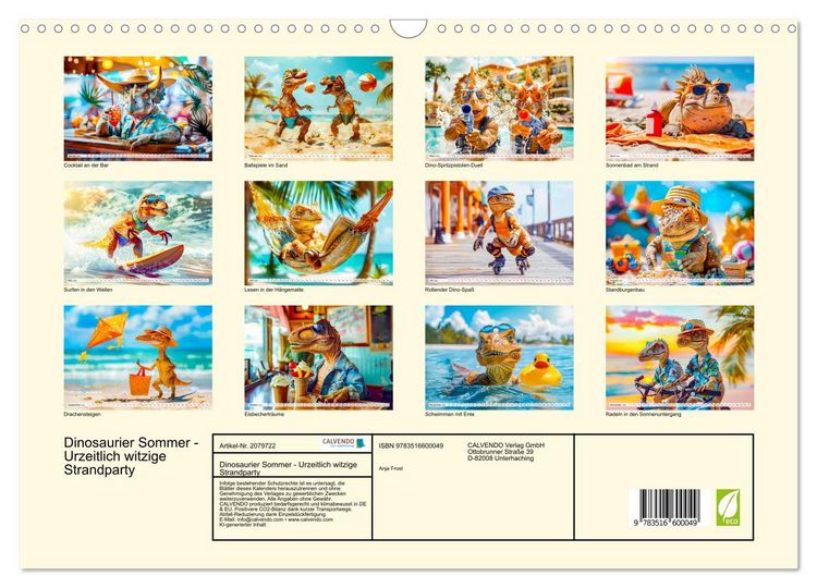 Produktbild: Dinosaurier Sommer - Urzeitlich witzige Strandparty (Wandkalender 2026 DIN A3 quer), CALVENDO Monatskalender