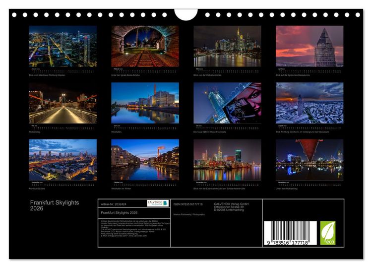 Produktbild: Frankfurt Skylights 2026 (Wandkalender 2026 DIN A4 quer), CALVENDO Monatskalender