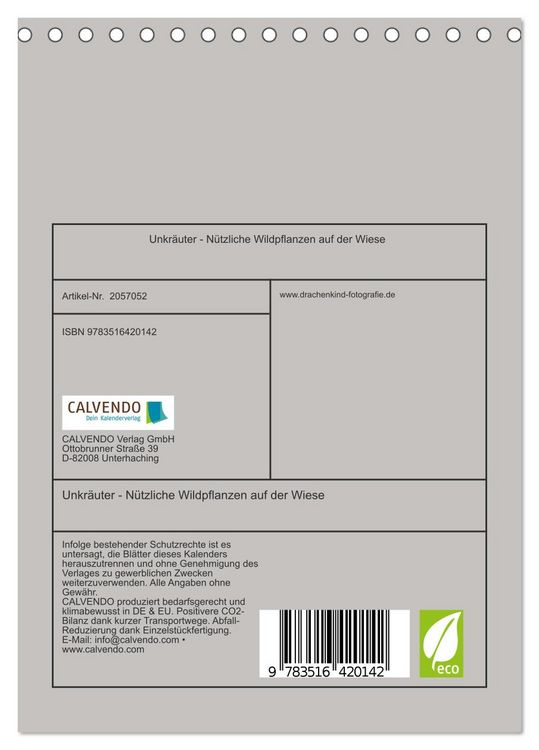 Produktbild: Unkr&auml;uter - N&uuml;tzliche Wildpflanzen auf der Wiese (Tischkalender 2026 DIN A5 hoch), CALVENDO Monatskalender