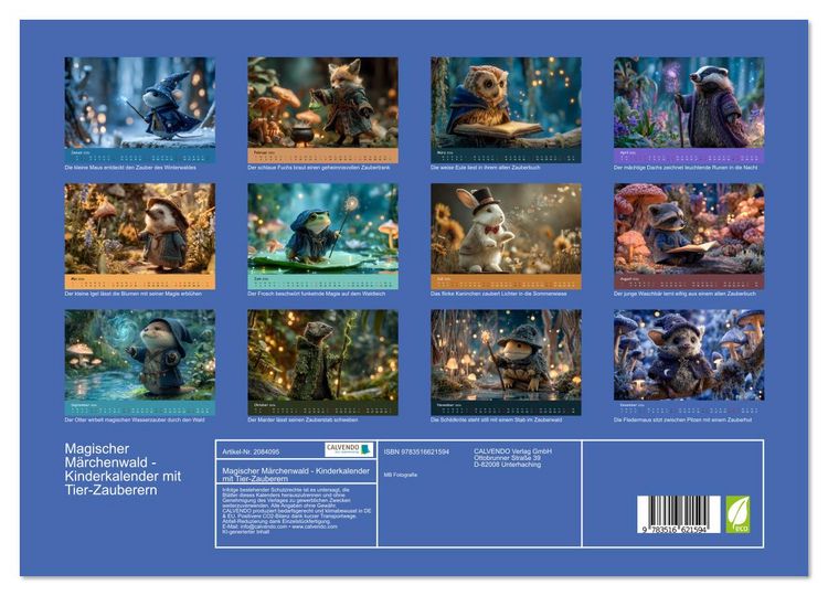 Produktbild: Magischer M&auml;rchenwald - Kinderkalender mit Tier-Zauberern (Wandkalender 2026 DIN A3 quer), CALVENDO Monatskalender