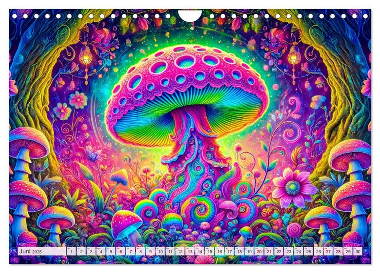 Produktbild: Psychedelische Pilze - Die bunte Welt der magischen Pilze (Wandkalender 2026 DIN A4 quer), CALVENDO Monatskalender