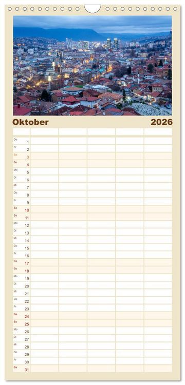 Produktbild: Familienplaner 2026 - Sarajevo - Vielf&auml;ltige Hauptstadt von Bosnien und Herzegowina mit 5 Spalten (Wandkalender, 21 x 45 cm) CALVENDO