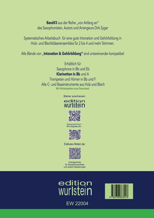Produktbild: Intonation und Geh&ouml;rbildung im Ensemble: F&uuml;r Klarinetten in Bb