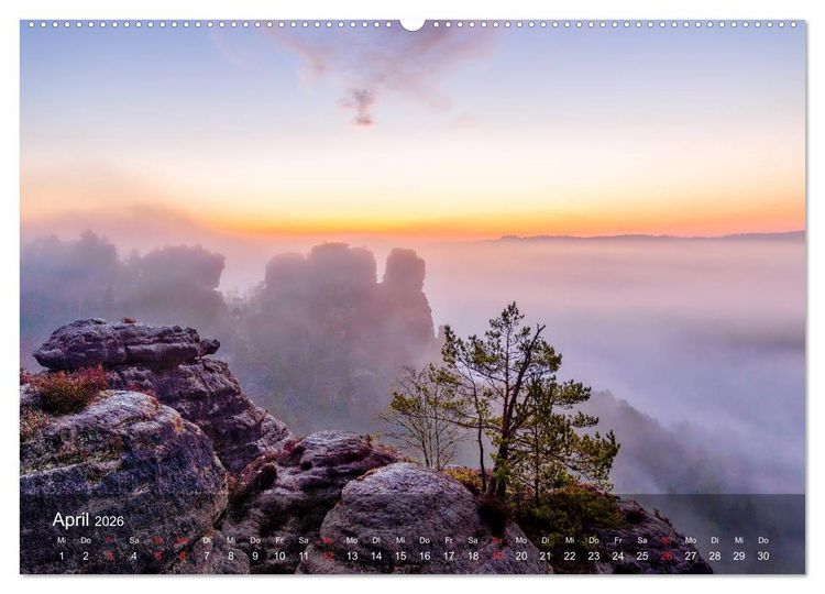 Produktbild: Elbsandsteingebirge - Rund um die Bastei (hochwertiger Premium Wandkalender 2026 DIN A2 quer), Kunstdruck in Hochglanz