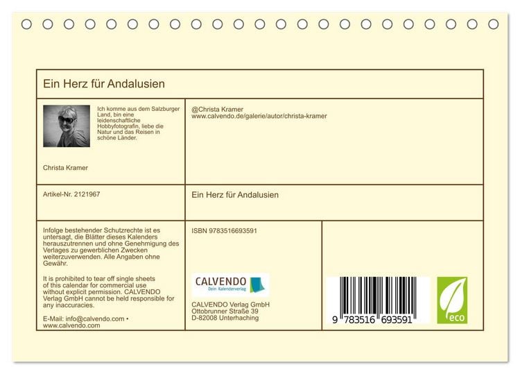 Produktbild: Ein Herz f&uuml;r Andalusien (Tischkalender 2026 DIN A5 quer), CALVENDO Monatskalender