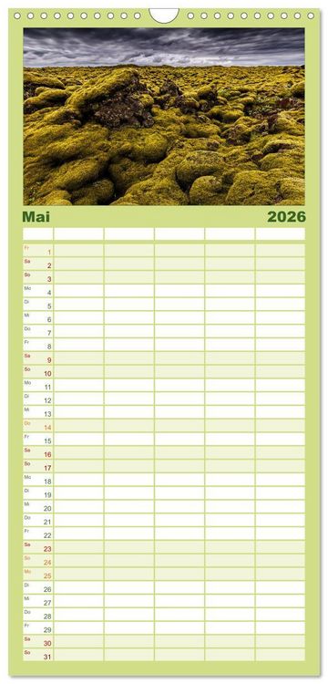 Produktbild: Familienplaner 2026 - Island - Spektakul&auml;re Landschaft aus Feuer, Wasser und Eis mit 5 Spalten (Wandkalender, 21 x 45 cm) CALVENDO