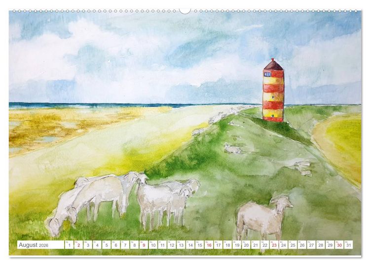 Produktbild: Gemalte Leuchtt&uuml;rme - Mit Pinsel und Farbe entlang der deutschen K&uuml;ste (Wandkalender 2026 DIN A2 quer), CALVENDO Monatskalender
