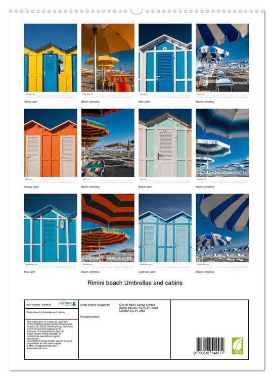 Produktbild: Rimini beach Umbrellas and cabins (High Quality Premium Wall Calendar 2026 DIN A2 portrait),CALVENDO 12 Month Wall Calendar