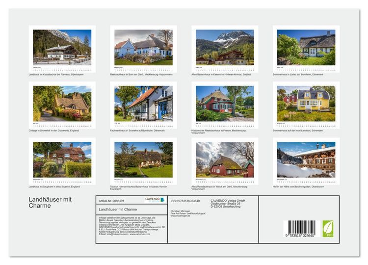Produktbild: Landh&auml;user mit Charme (hochwertiger Premium Wandkalender 2026 DIN A2 quer), Kunstdruck in Hochglanz