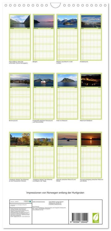 Produktbild: Familienplaner 2027 - Impressionen von Norwegen entlang der Hurtigruten mit 5 Spalten (Wandkalender, 21 x 45 cm) CALVENDO