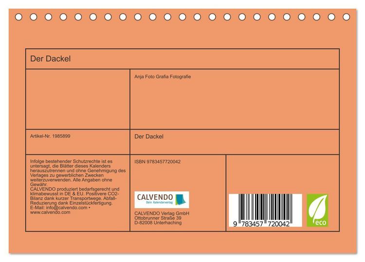 Produktbild: Der Dackel (Tischkalender 2026 DIN A5 quer), CALVENDO Monatskalender