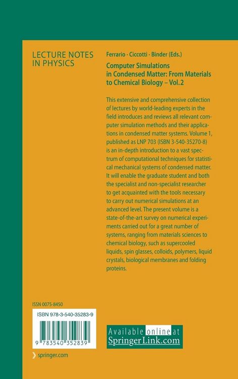 Produktbild: Computer Simulations in Condensed Matter: From Materials to Chemical Biology. Volume 2