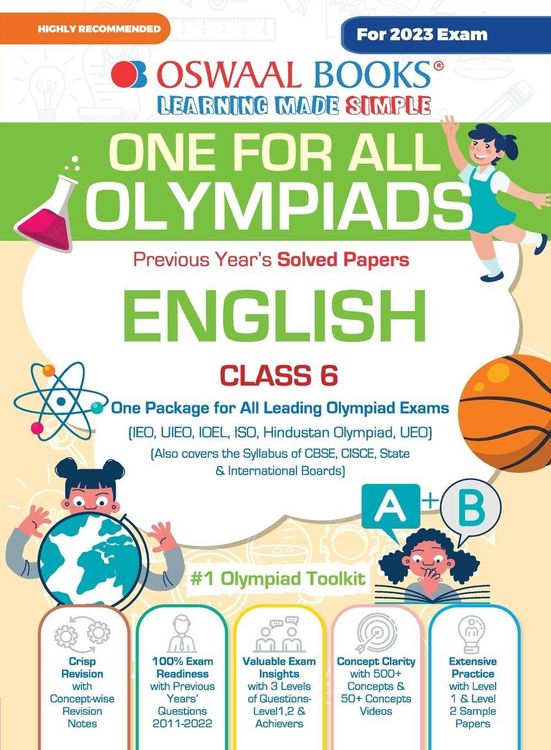 Produktbild: Oswaal One For All Olympiad Previous Years' Solved Papers, Class-6 English Book (For 2023 Exam)