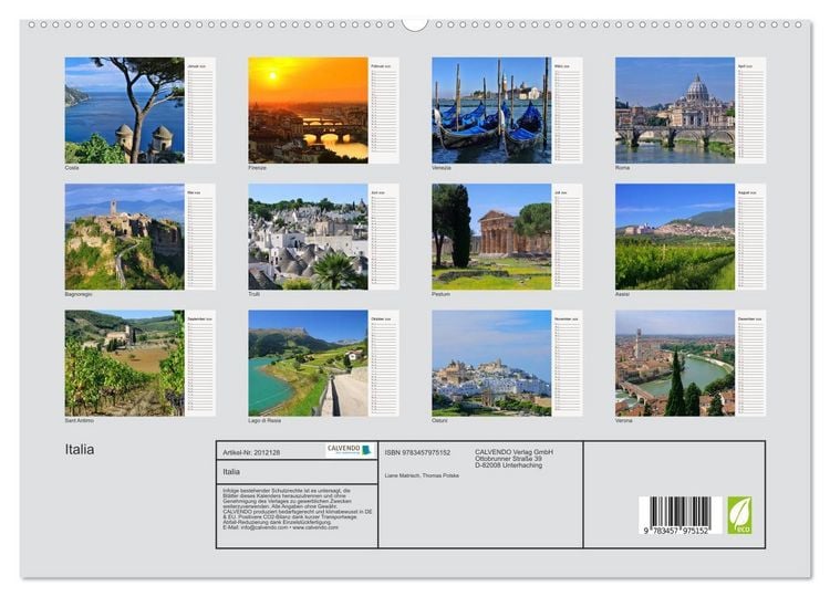 Produktbild: Italia (hochwertiger Premium Wandkalender 2026 DIN A2 quer), Kunstdruck in Hochglanz