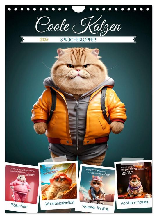 Produktbild: COOLE KATZEN Spr&uuml;cheklopfer (Wandkalender 2026 DIN A4 hoch), CALVENDO Monatskalender
