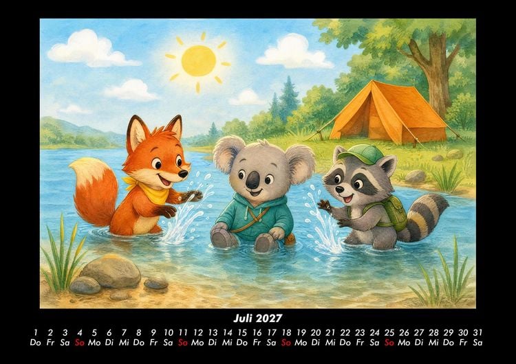 Produktbild: Camping-Abenteuer mit Finn, Kiki & Rocco 2027 Fotokalender DIN A3