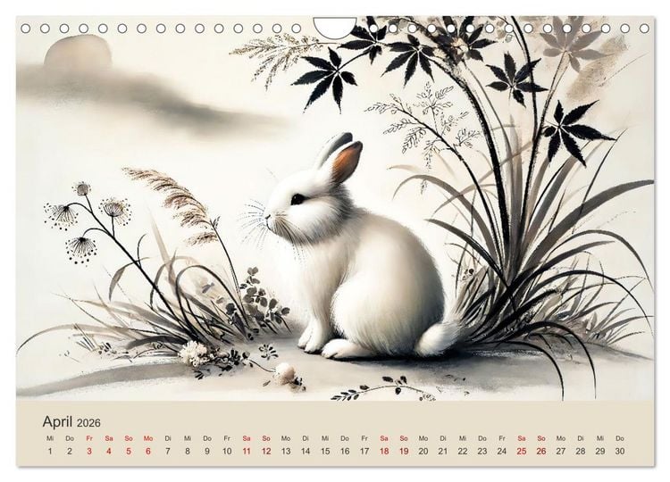 Produktbild: Chinesische Tierkreiszeichen - Kunstvolle KI-Tuschemalerei des Ostens (Wandkalender 2026 DIN A4 quer), CALVENDO Monatskalender