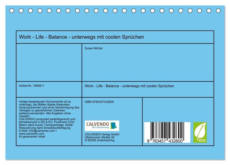 Produktbild: Work - Life - Balance - unterwegs mit coolen Spr&uuml;chen (Tischkalender 2026 DIN A5 quer), CALVENDO Monatskalender