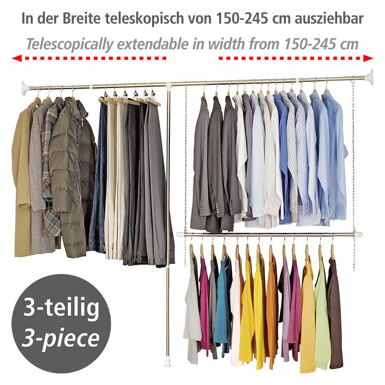 Produktbild: Teleskop-Garderoben-Set Edelstahl 3-teilig, verstellbar
