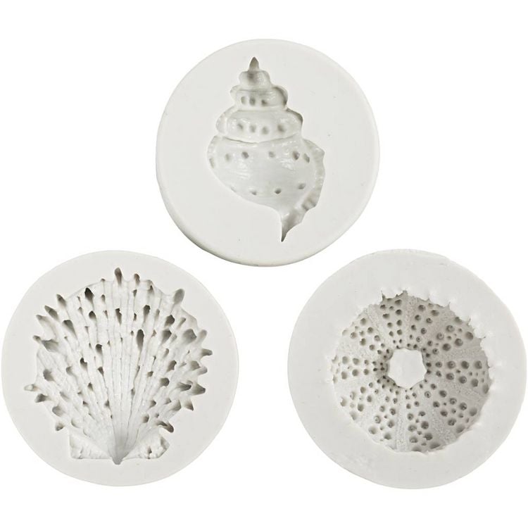 Produktbild: Creativ Company Silikonform, Seeigel, Schneckenmuschel, Muschel, H 1,5-2 cm, D 3,5-6 cm, 3 Stk
